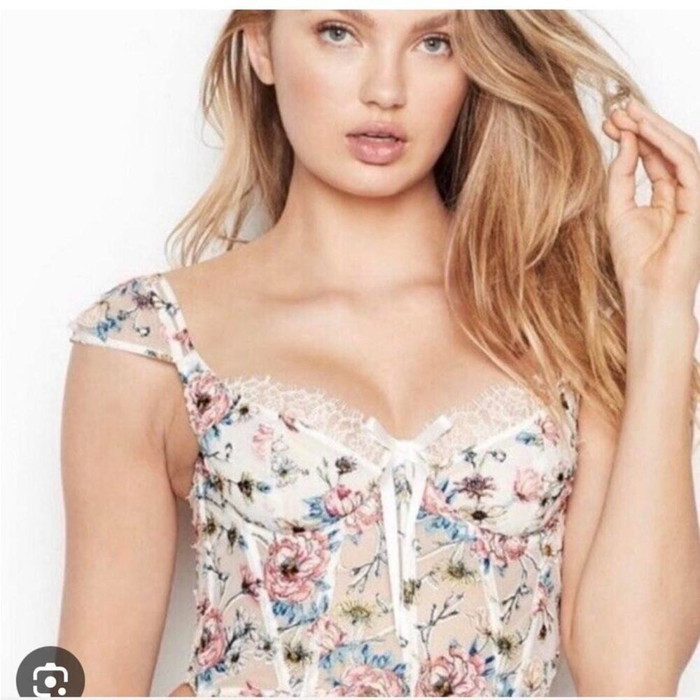 Victoria’s Secret Dream Angels Corset Multicolored Florals & White Lace Trim